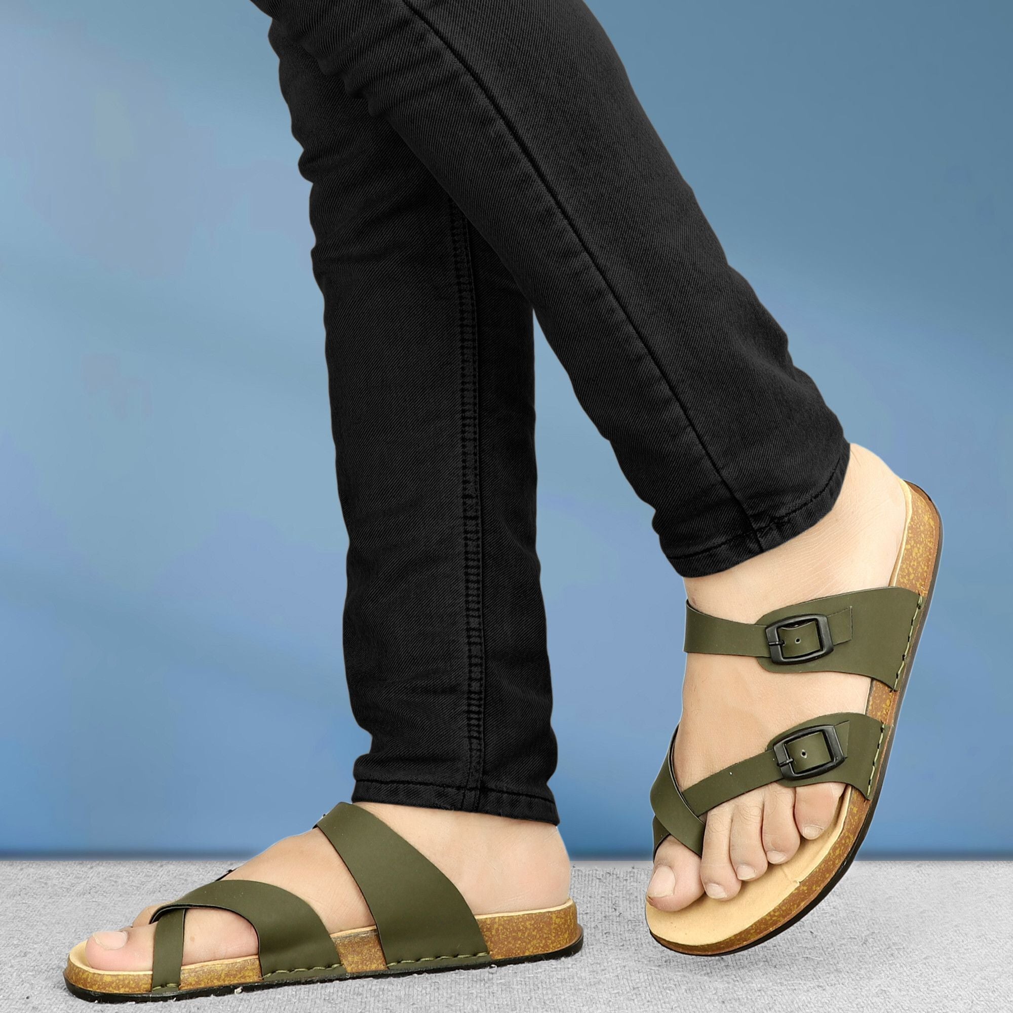 Planet Walk DIAGONAL Olive Sandals - Side