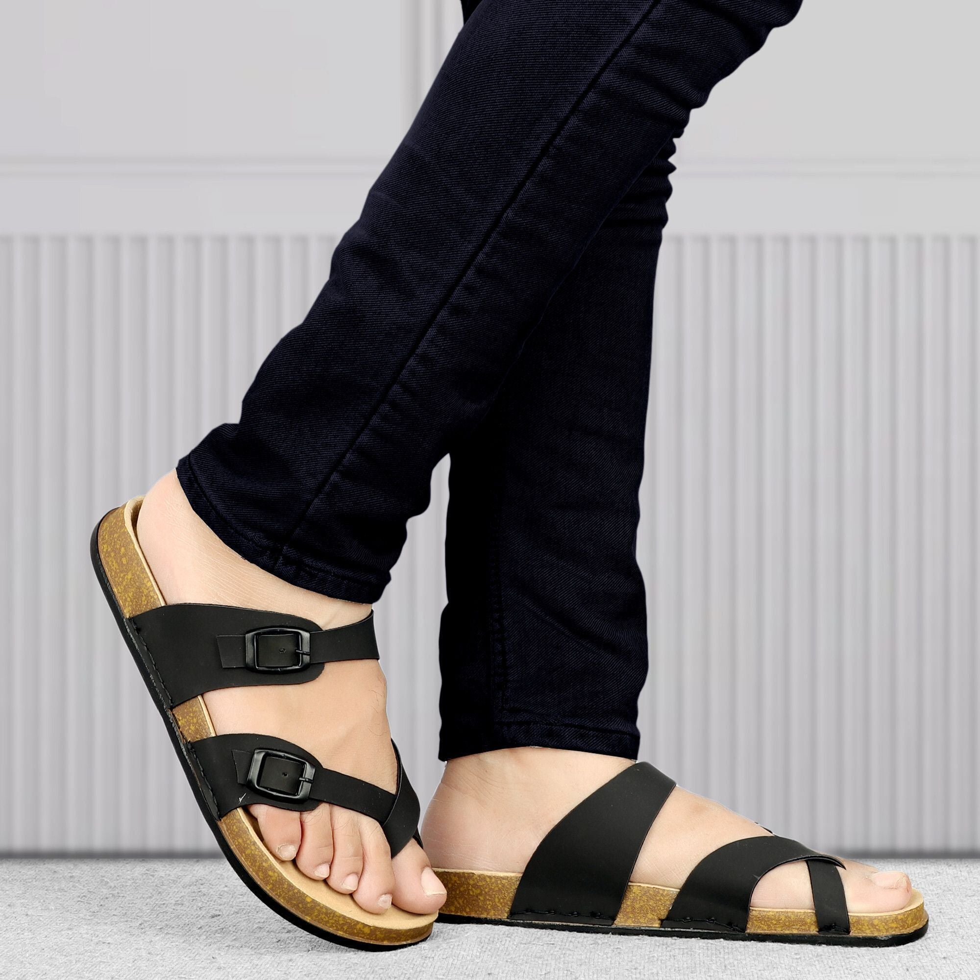 Planet Walk DIAGONAL Black Sandals - Side