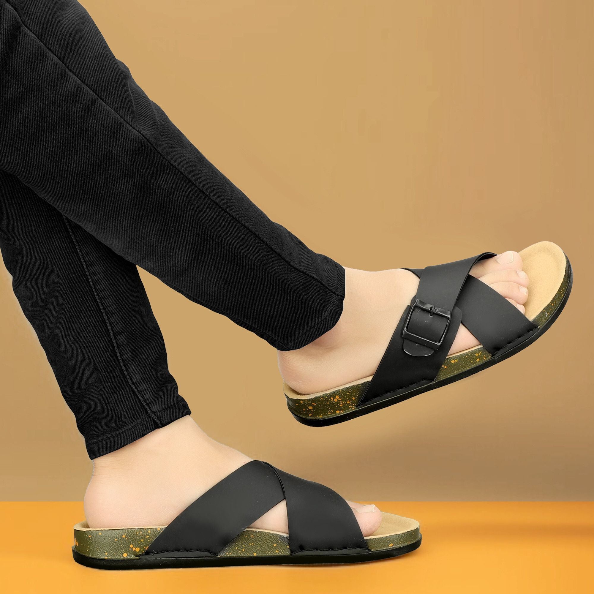 Planet Walk CROSS Black Sandals - Side