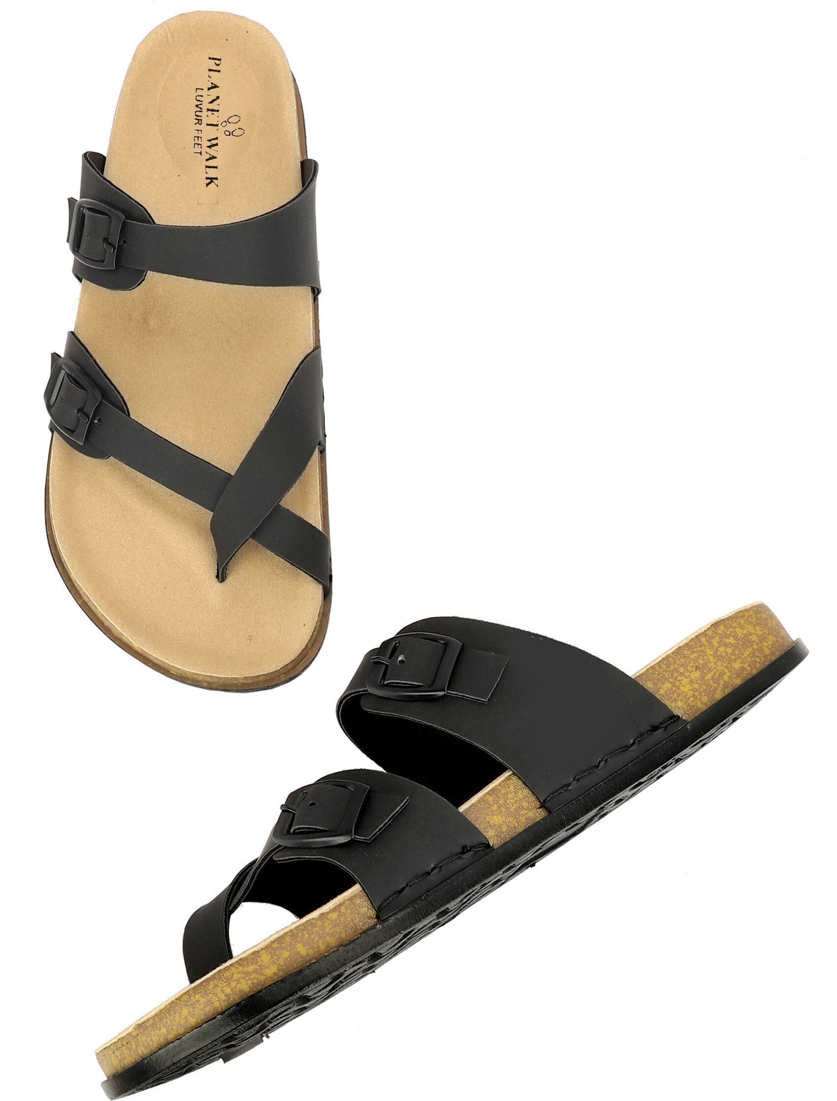 Planet Walk DIAGONAL Black Sandals - Back