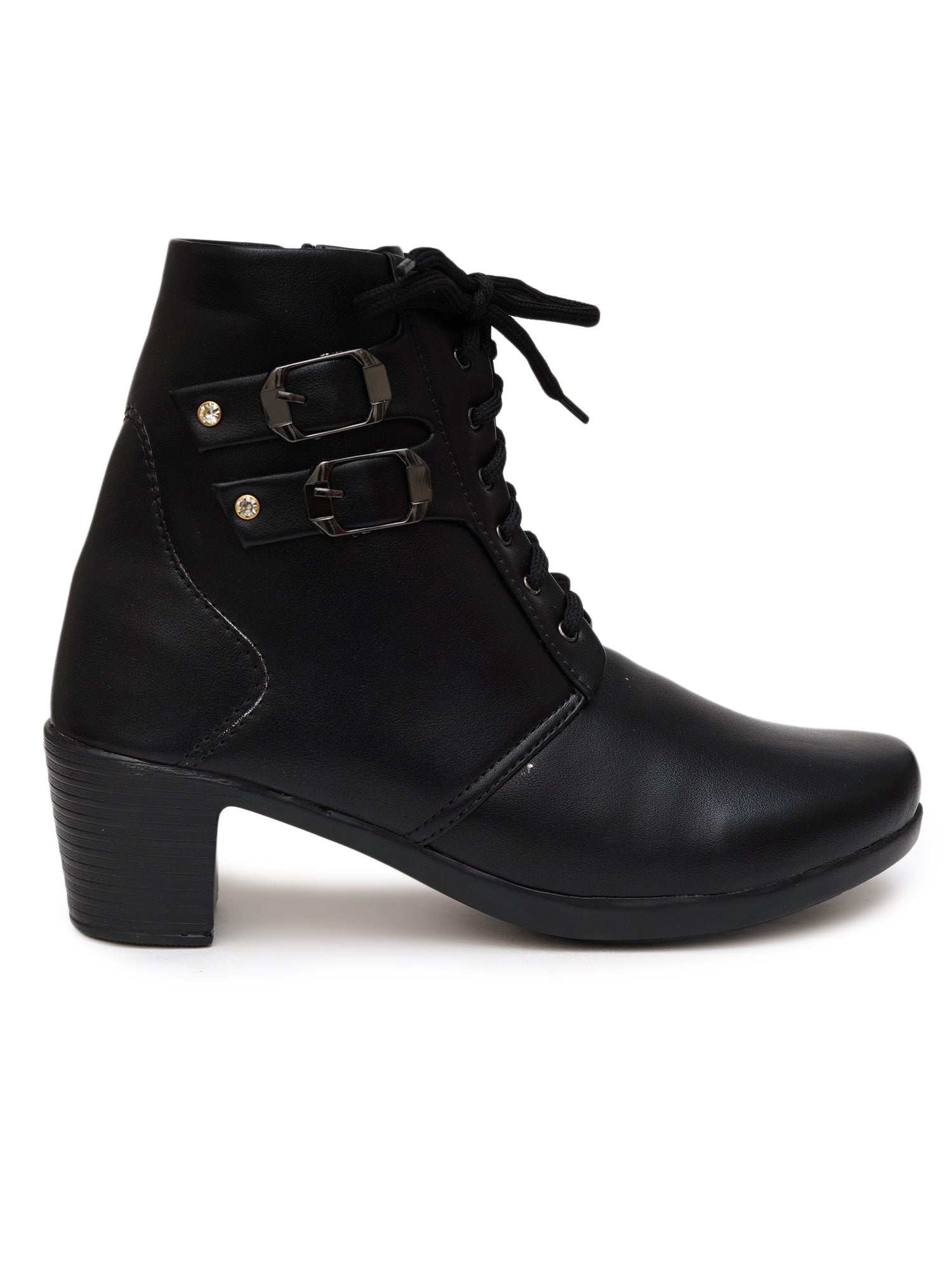 Planet Walk Biker Lace-Up Women's Ankle Boots - Black view 3
