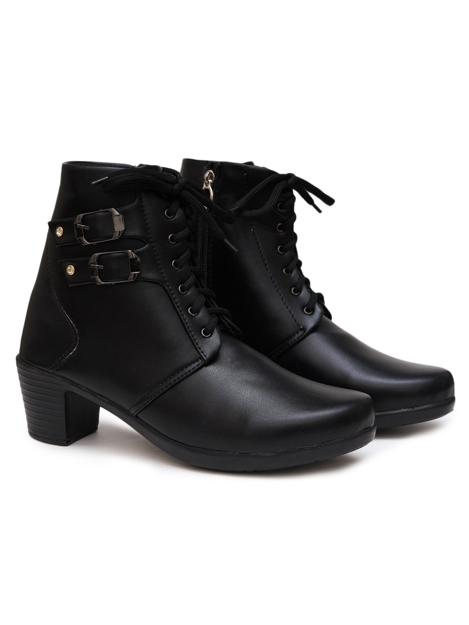 Planet Walk Biker Lace-Up Women's Ankle Boots - Black view 5